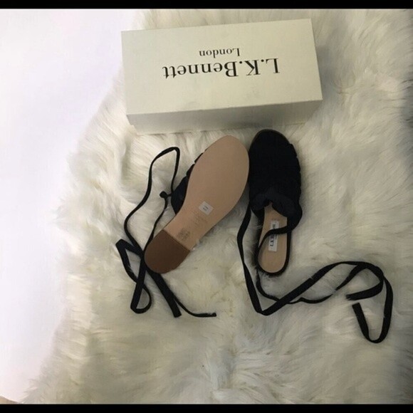 L.k. Bennett Selma Suede Bla-black Ankle wrap flat - Picture 4 of 8